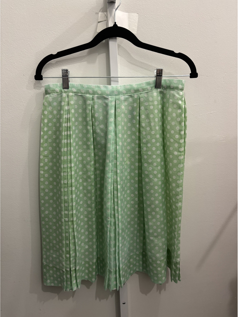 Vintage Light Green Polka Dot Pleated Skirt with Zipper